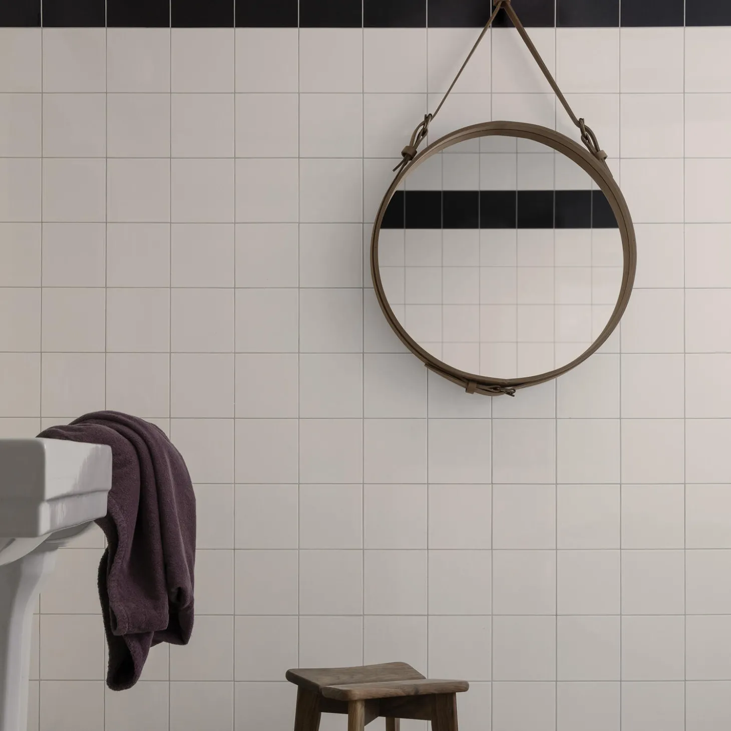 Adnet Circular Wall Mirror, tan