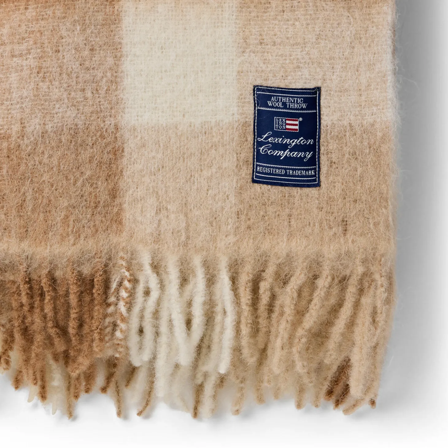 Checked Mohair Mix Throw, beige/white