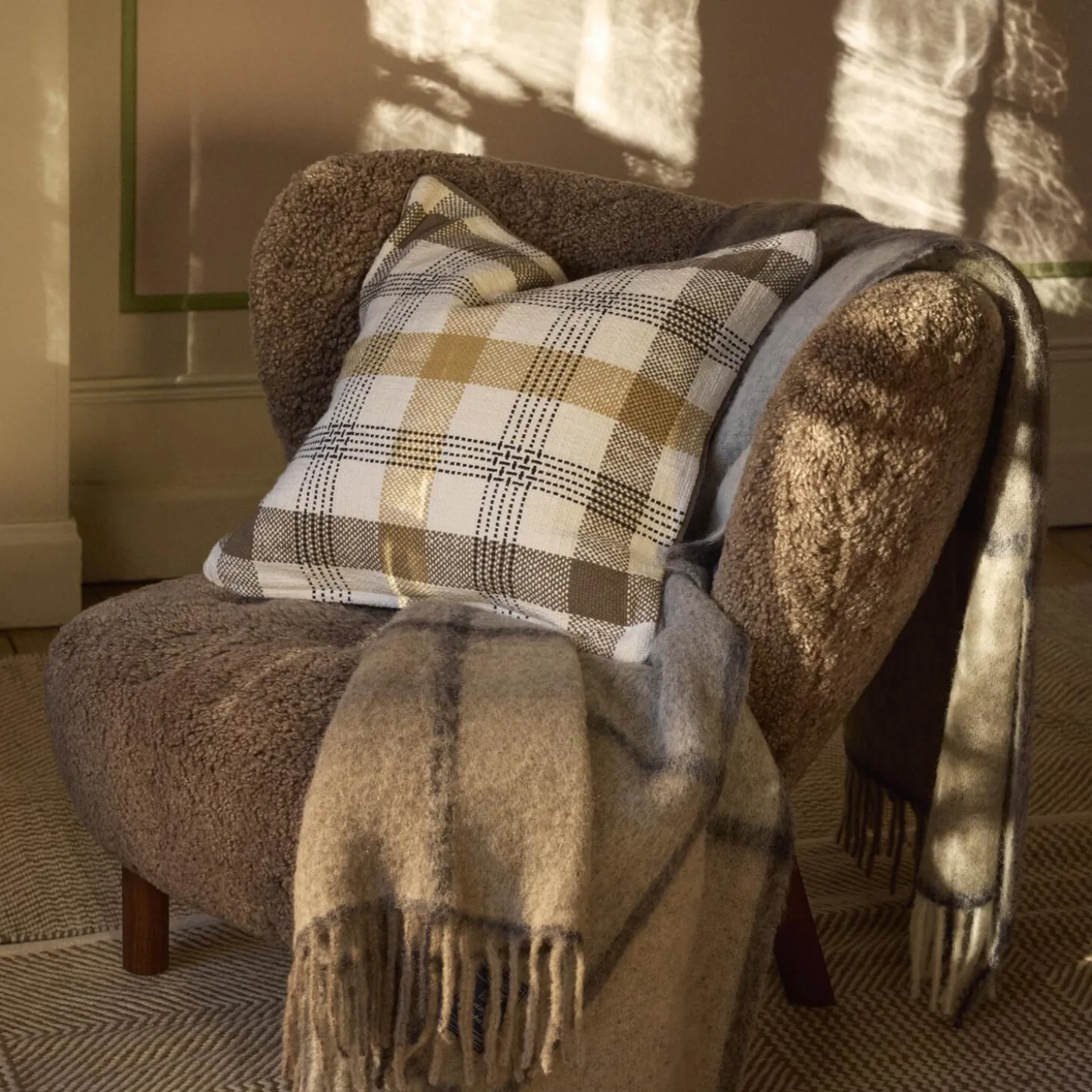 Checked Pillow Cover, olive/oat