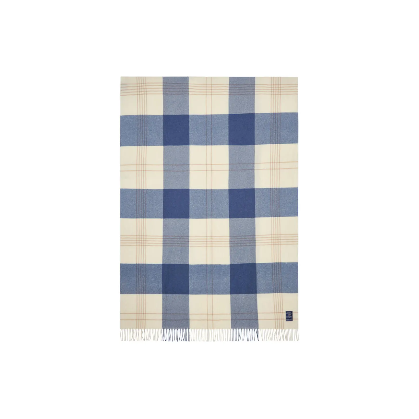 Checked Recycled Wool Throw, misty blue/beige/white