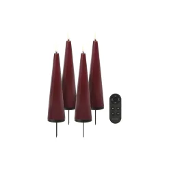 Giftbox w. spike, remote, LED cone candle 4-pack, wine red