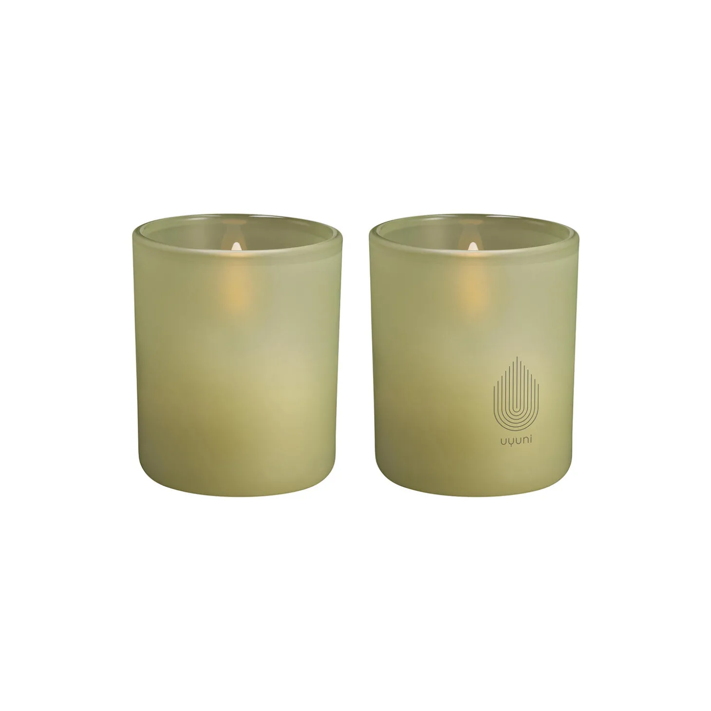 Glass Candle 2-pack, light green leaf