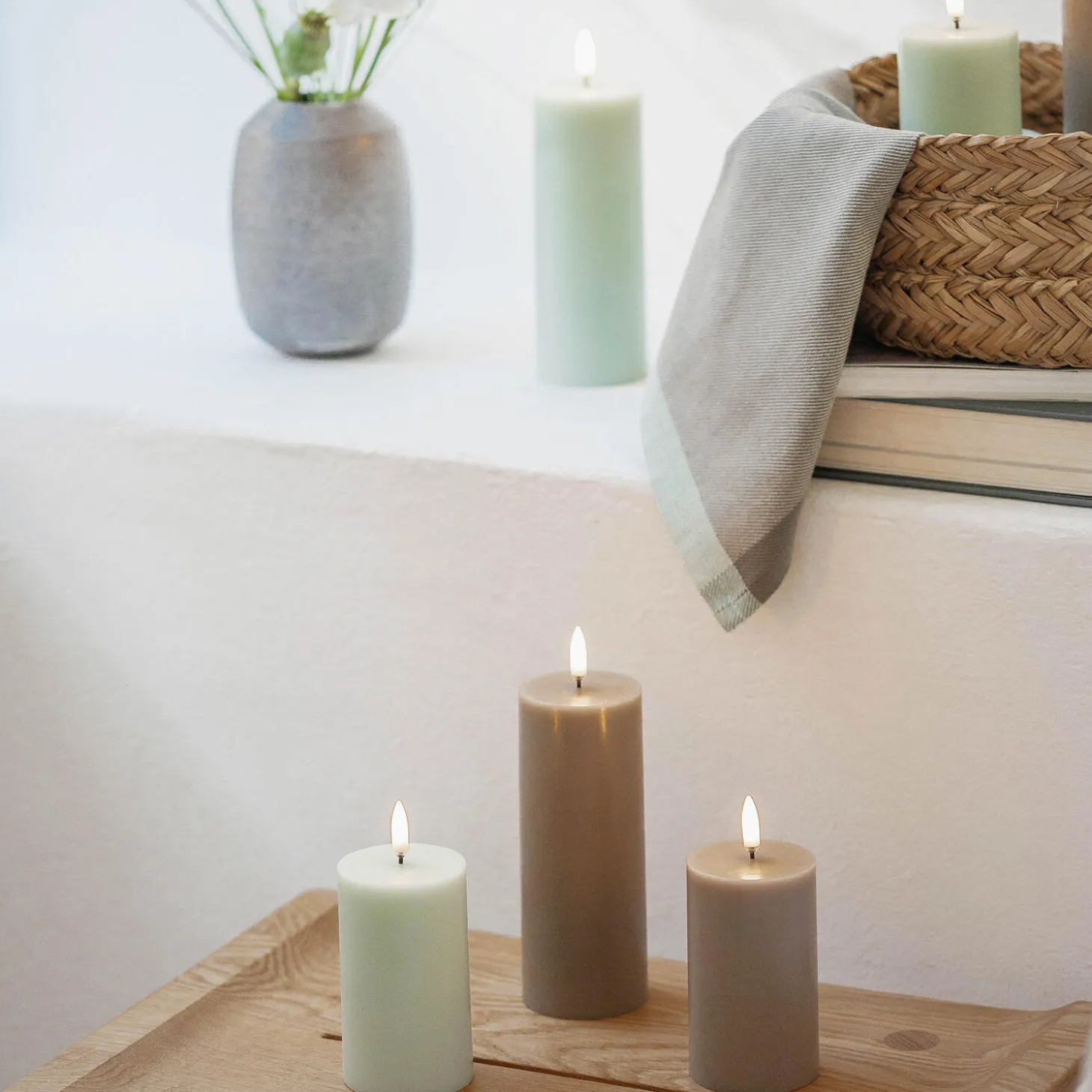 LED Pillar Candle 10 cm, sandstone