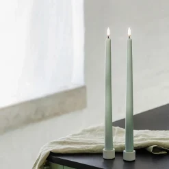 LED Slim Taper Candle 32 cm 2 pcs, dusty green