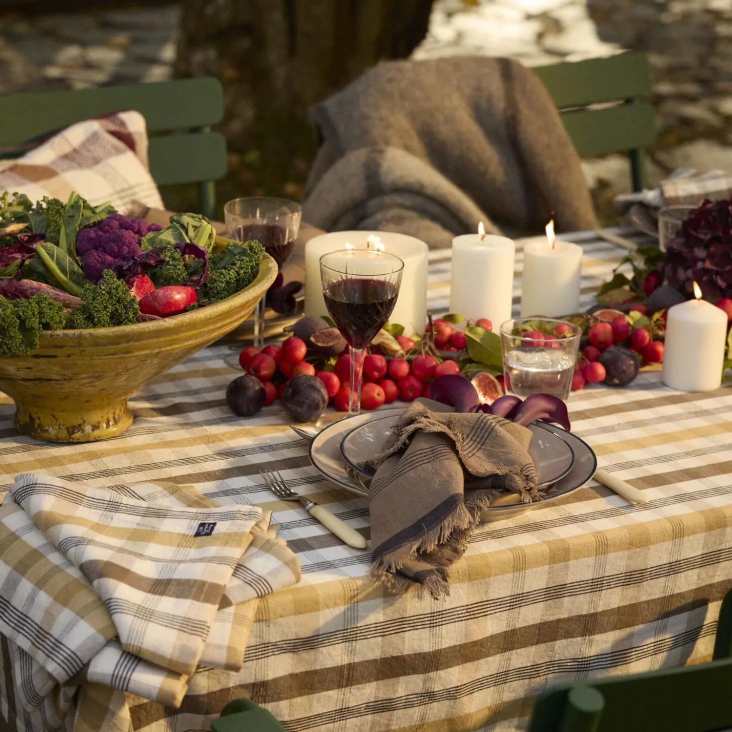 Linen/Cotton Tablecloth, olive/white/stone