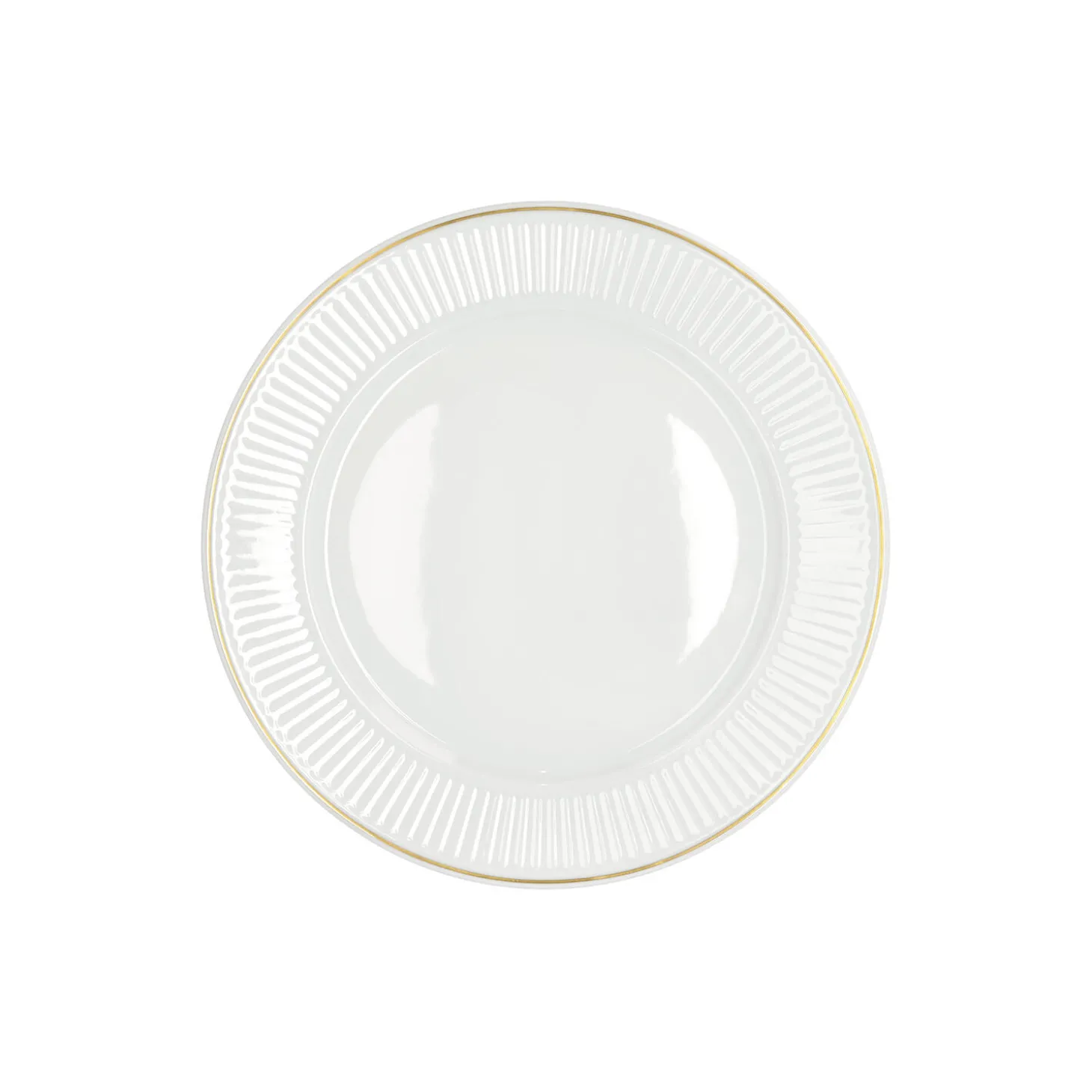 Plissé flad tallerken Ø 28 cm, hvid/guld