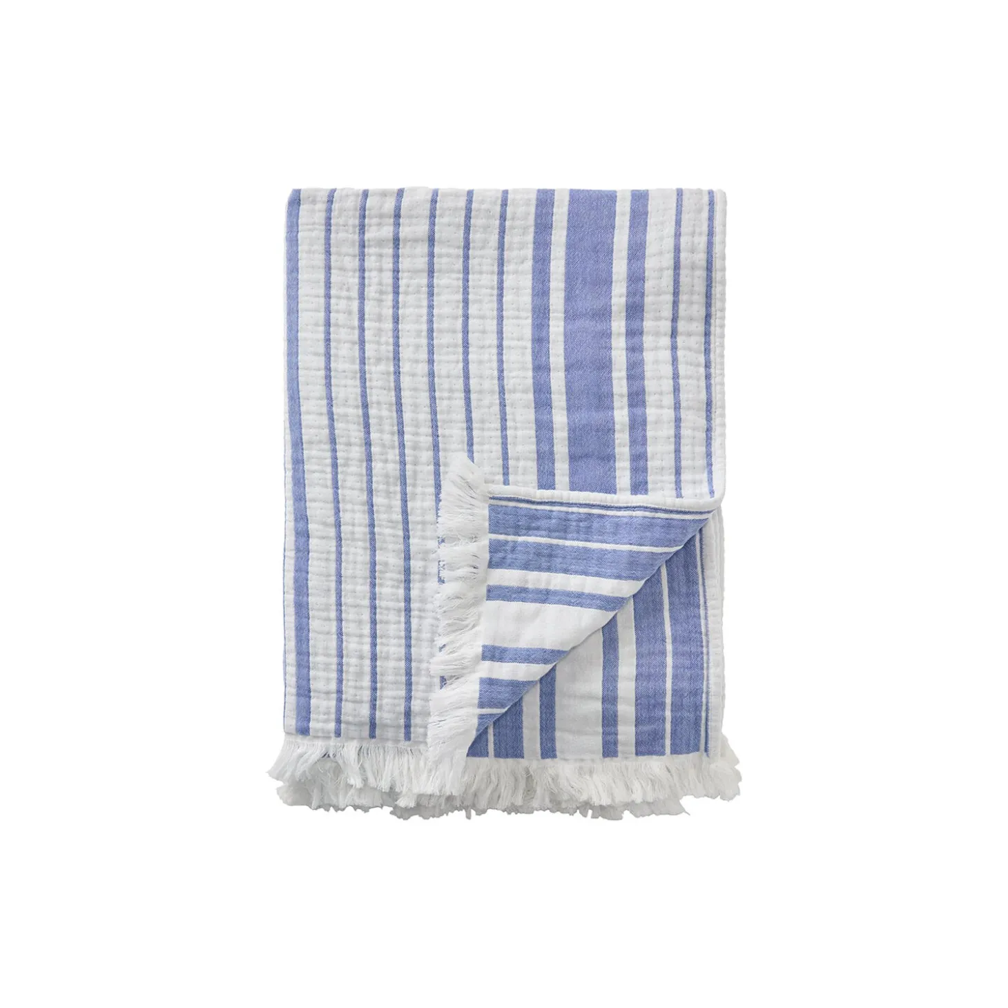 Stribet tæppe i økologisk bomuld, white/blue