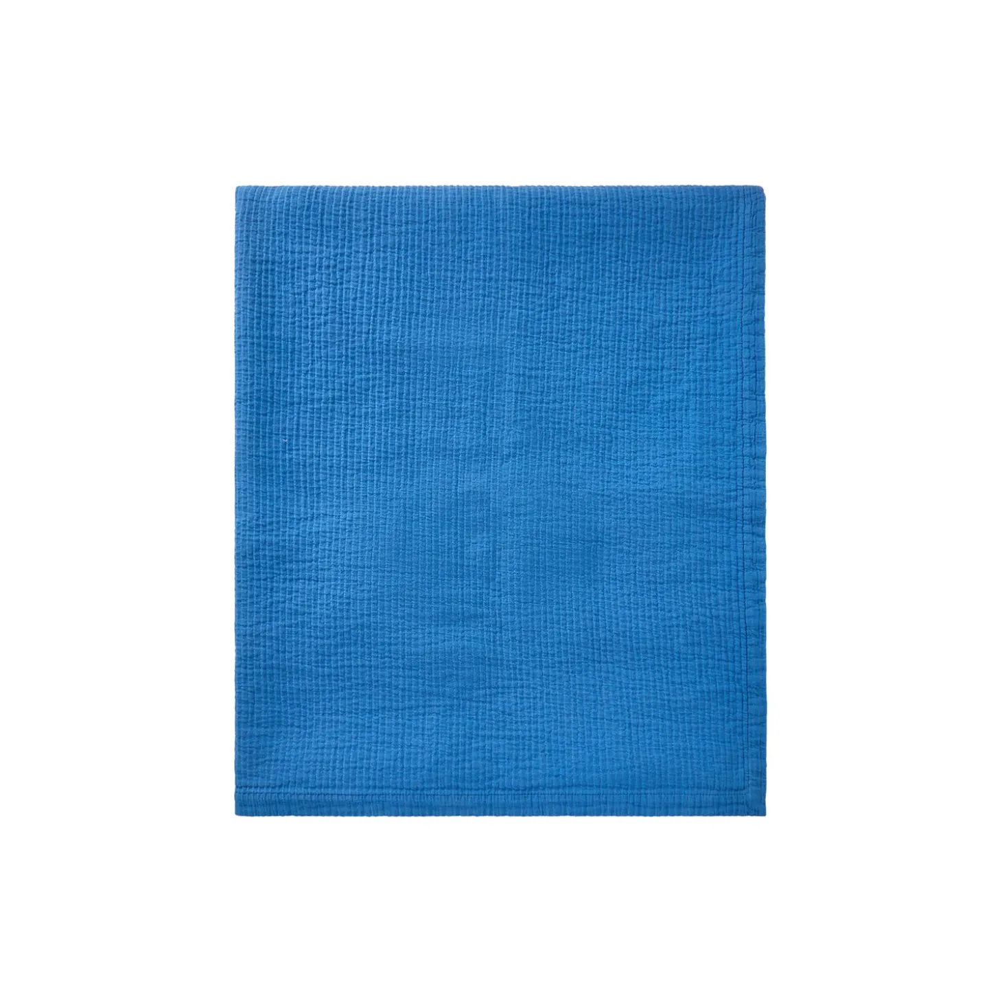 Stribet, vendbart sengetæppe i økologisk bomuld, blue/white