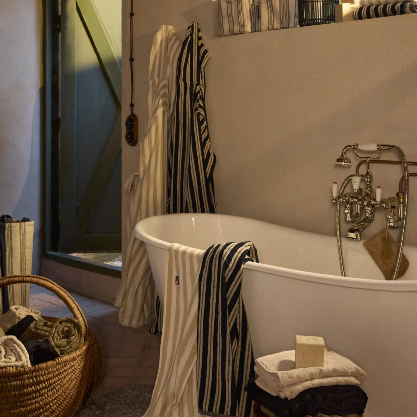 Striped Terry Towel, blackish navy/lt beige