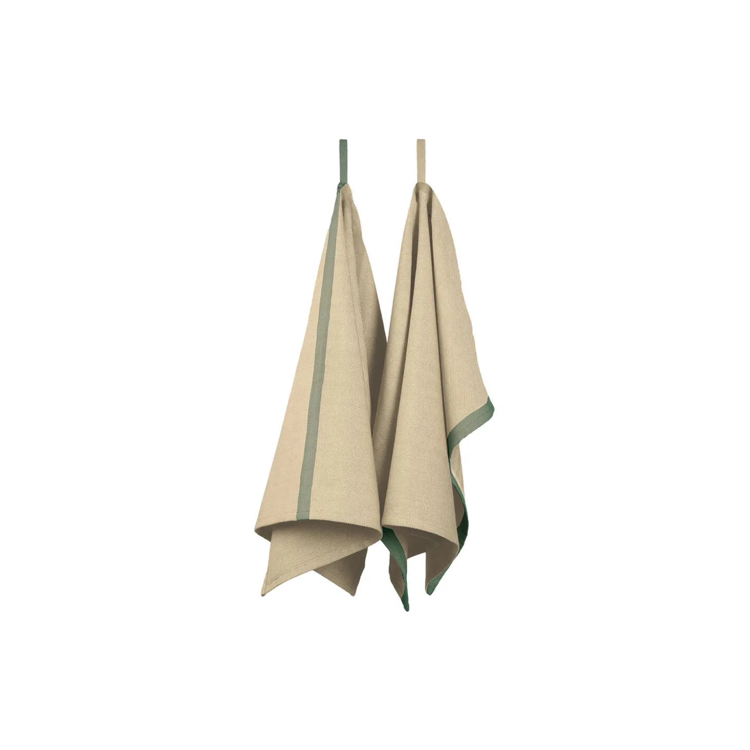Tea towel herringbone twill 2 stk., taupe/green