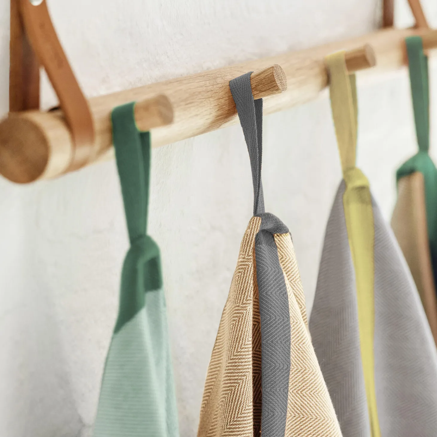 Tea towel herringbone twill 2 stk., taupe/green