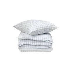 White/Blue Check Lyocell/Cotton Oxford Bed Set, white/blue